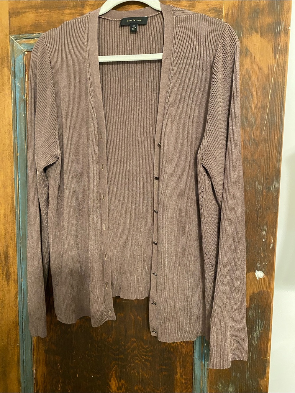 Ann Taylor taipe colored Ribbed Button-Front Cardigan